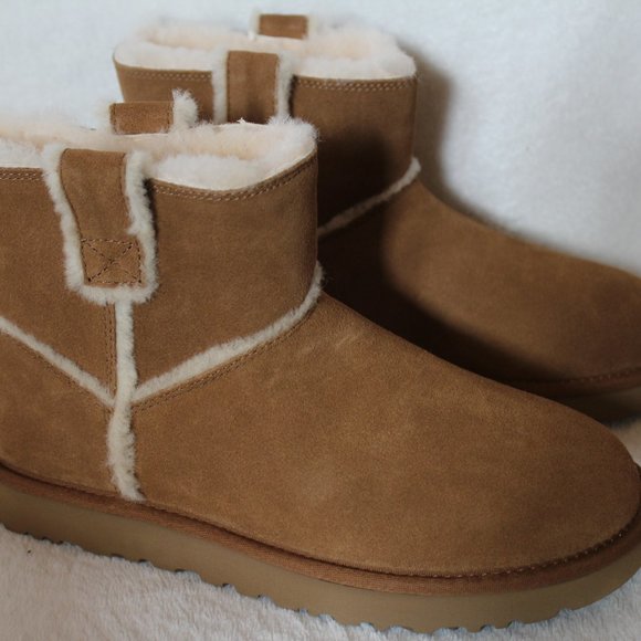 UGG NEW MINI SPILL SEAM SUEDE BOOTS CHESTNUT 10 11 - Picture 3 of 8